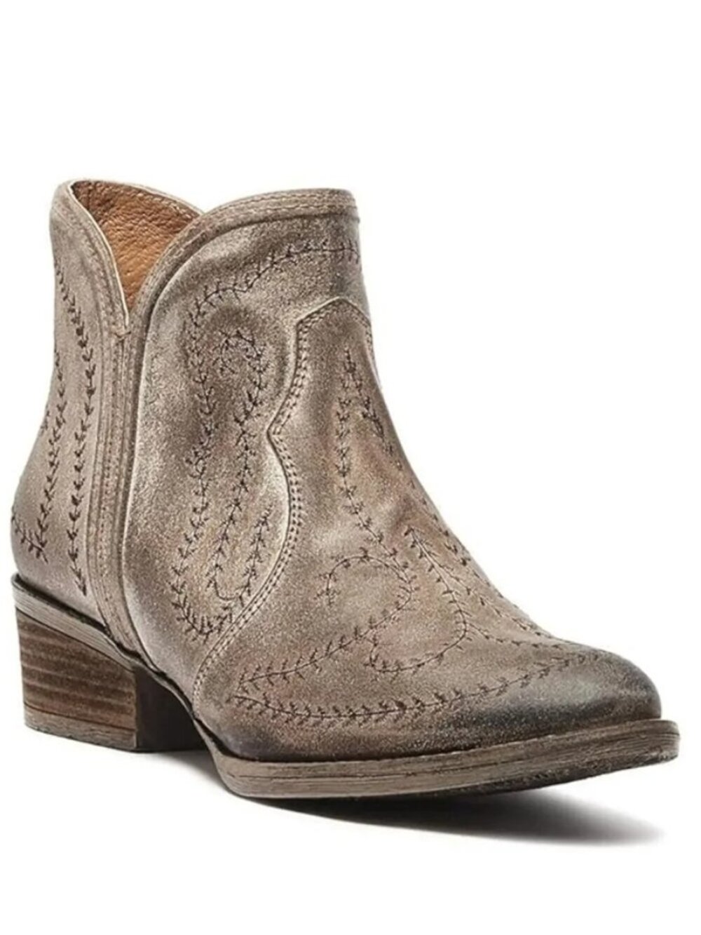 Sterling River Embroidered R-Toe Boots Womens Size 7 Taupe Pullon Chelsea Ankle